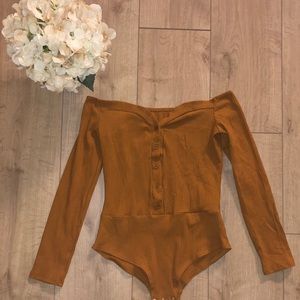 Tan bodysuit with sweetheart neckline